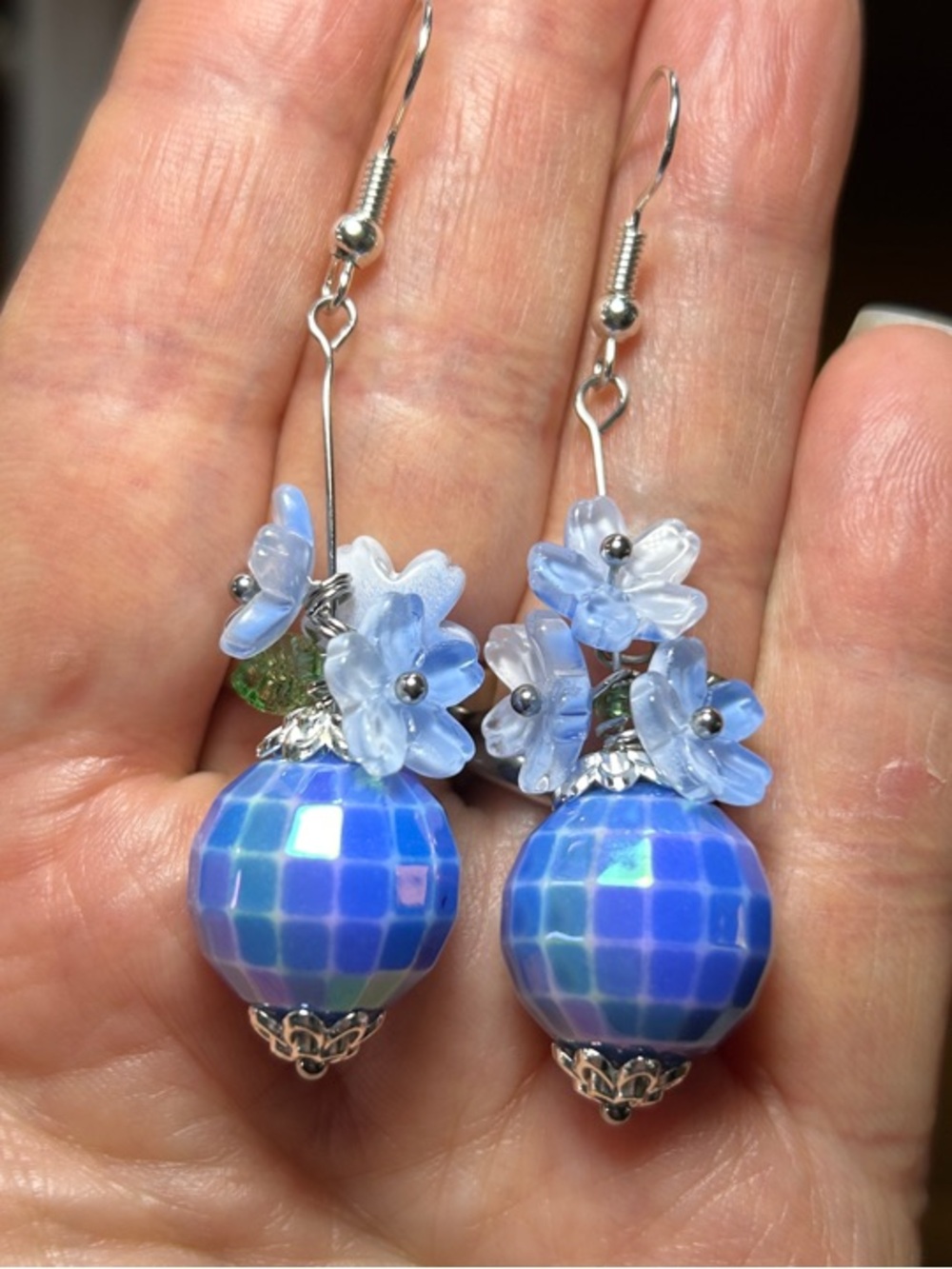 3/$25 Blue Floral Bead Drop Earrings